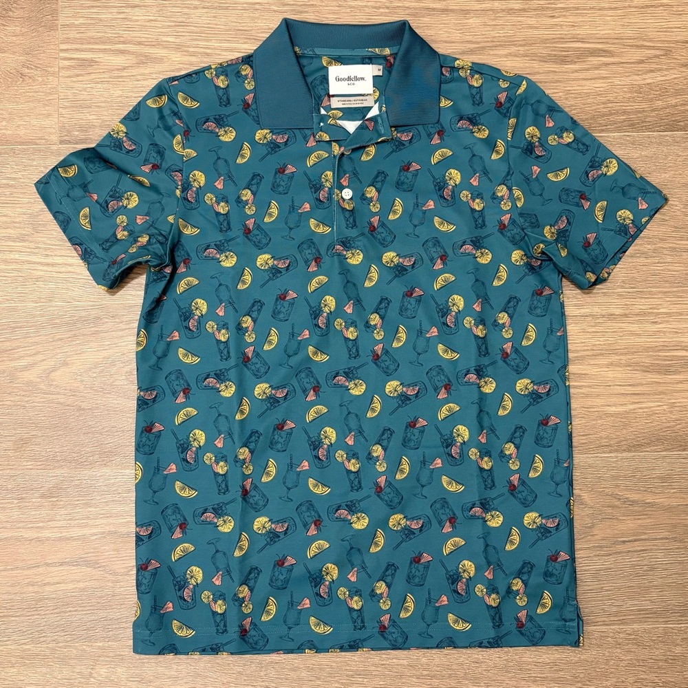 Goodfellow & Co Men's‎ Teal and Yellow Patterned Polo